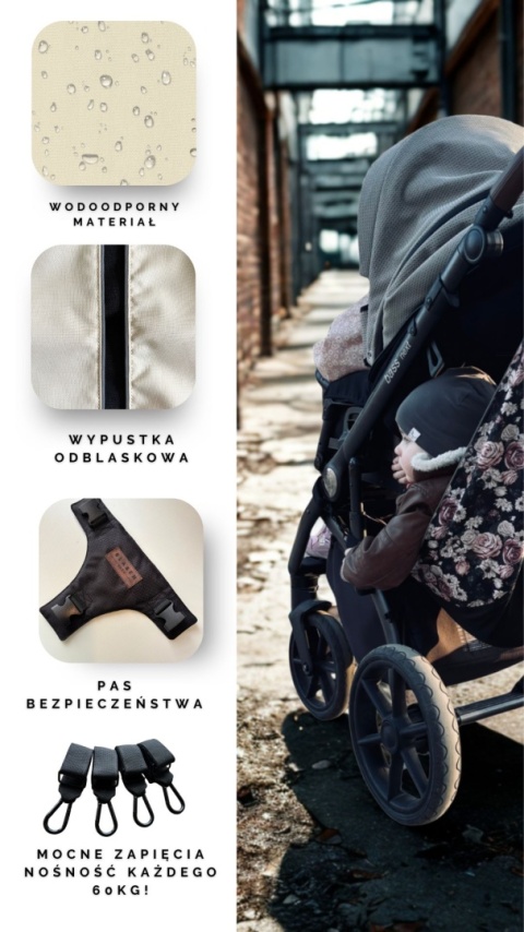 Hamak do wózka dziecięcego z pasami bezpieczeństwa Wings